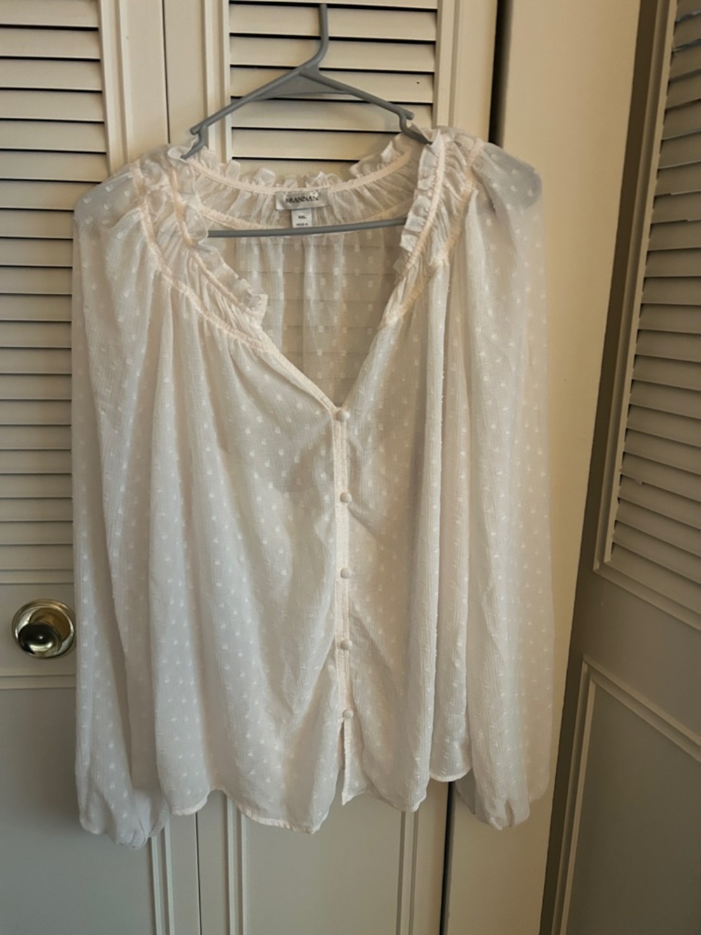 Banana Republic White Swiss Dot Button-Down Peasant Blouse